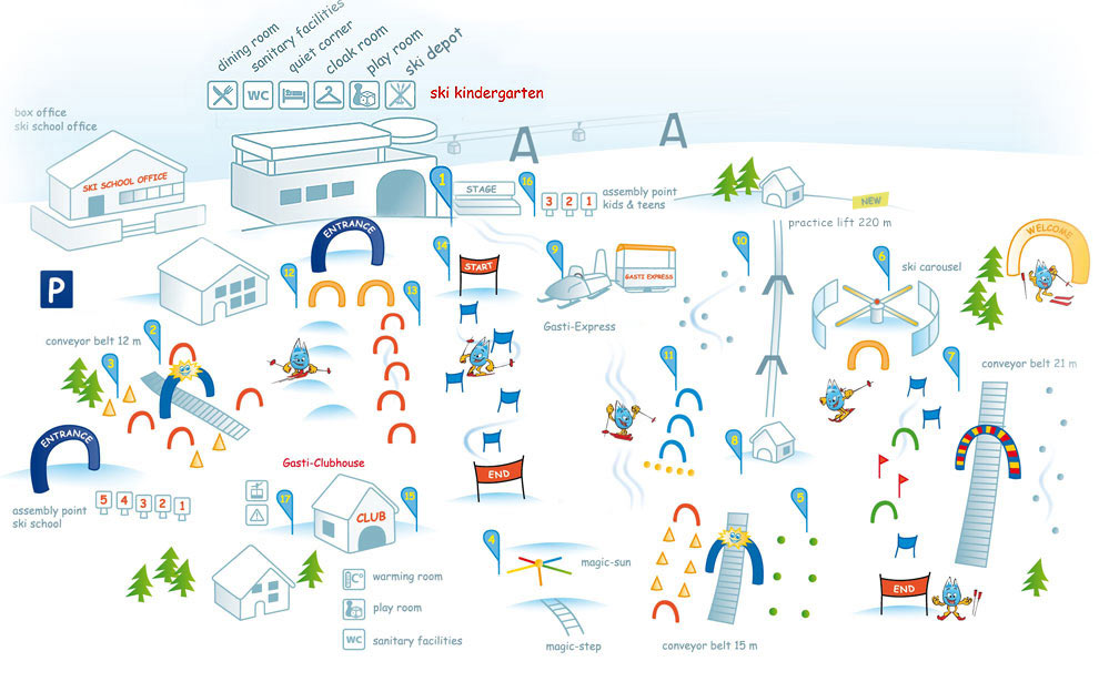 1. Ski kindergarten with dining room, play room, quiet corner, sanitary facilities