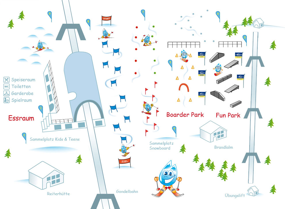 1. Essraum an der Mittelstation mit Spielraum, Toiletten und Garderobe